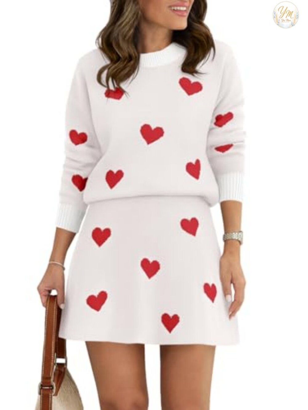 Women Knit 2 Piece Skirt Set Long Sleeve Crewneck Pullover Pleated Mini Tennis